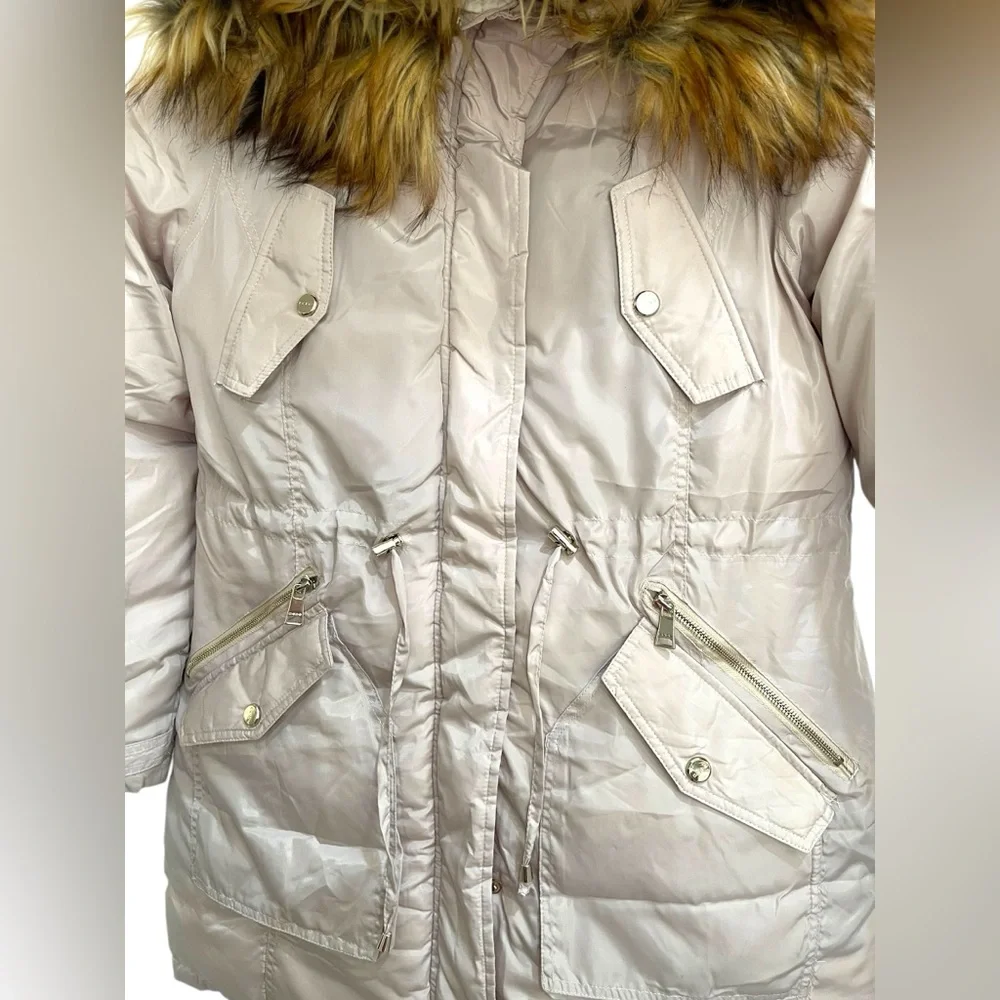 bebe Women's Heavyweight Insulated Long Length Parka Jacket Faux Fur Hood Size L - Picture 4 of 13